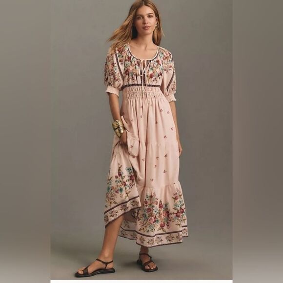 Anthropologie Dresses & Skirts - Anthropologie-Pink Somerset puff sleeve maxi dress with floral print Size S